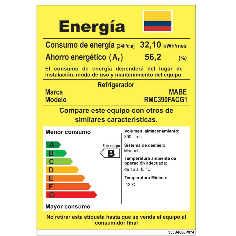 Nevera Frost Mabe 390Lt 2 Puertas Grafito.