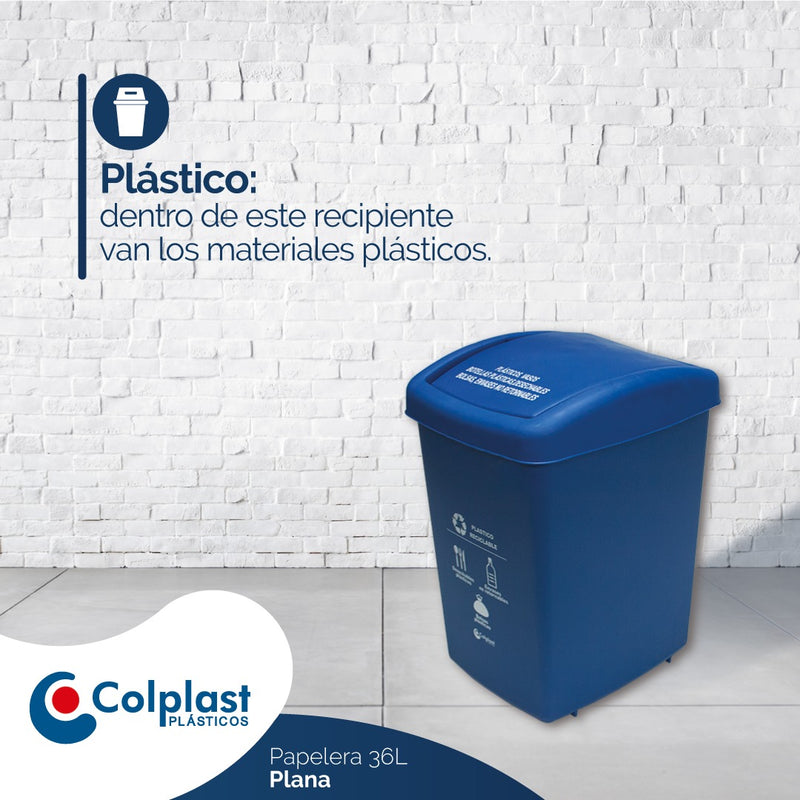 Papelera 36 Litros Tapa Plana - Verde Oscuro 679