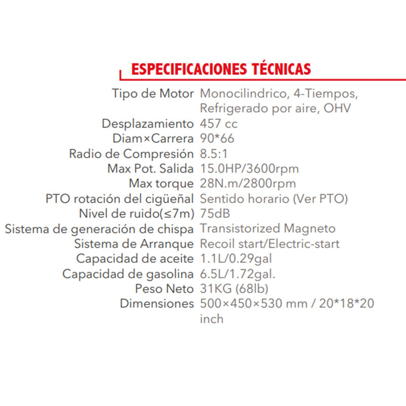 Motor Gasolina Cuatro Tiempos De 15 Hp Eje Roscado TX190FAR