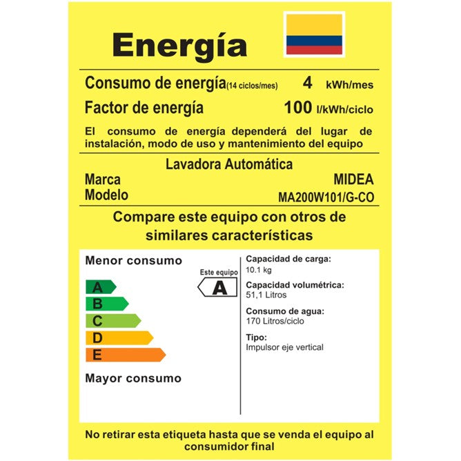 Lavadora Automatica Carga Superior Midea 10KG Gris MA200W101/G-CO