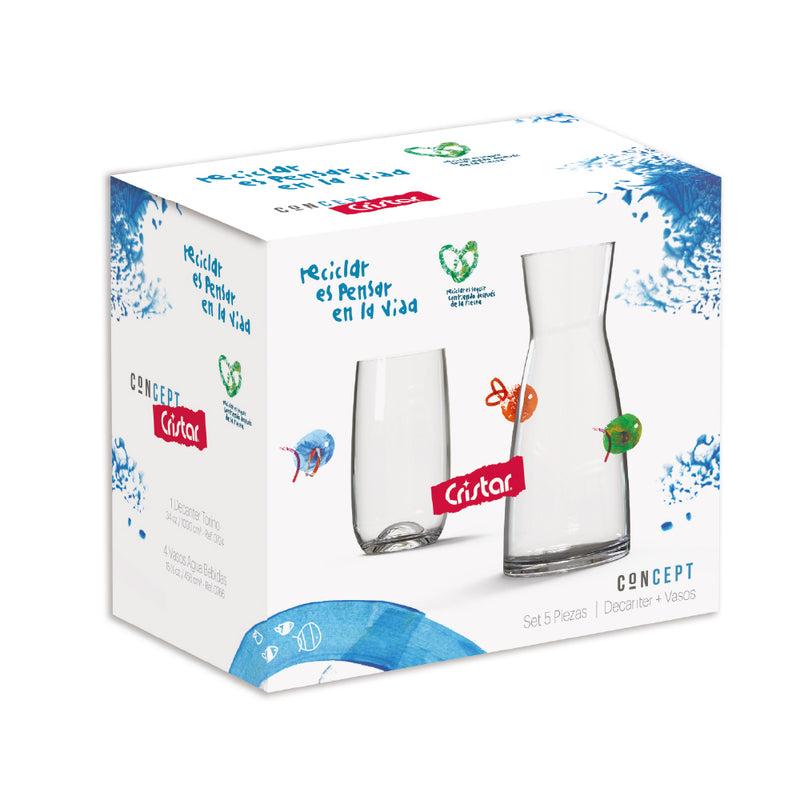 9835ELCPT    Set 4 Vasos para Bebida + 1 Decanter