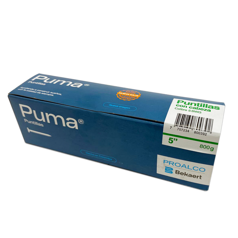 Puntilla con cabeza  PUMA 5" Caja X 25 Cajetillas de 800g