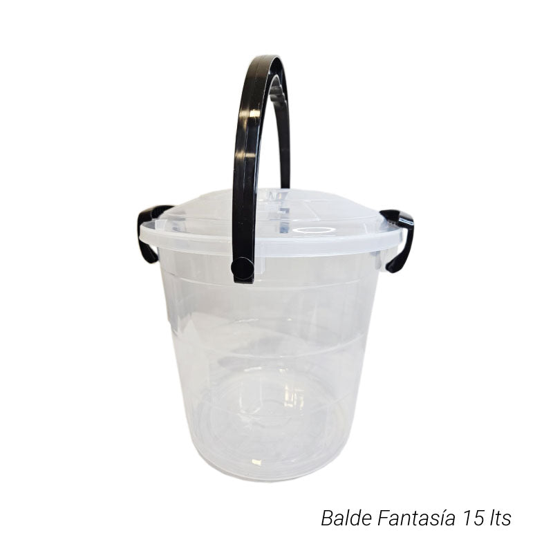 06545NEGRO    Balde Fantasia 15Lt Transparente Manija Negra