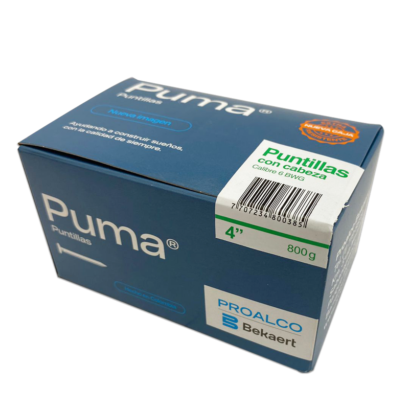 Puntilla con cabeza  PUMA 4" Caja X 25 Cajetillas de 800g