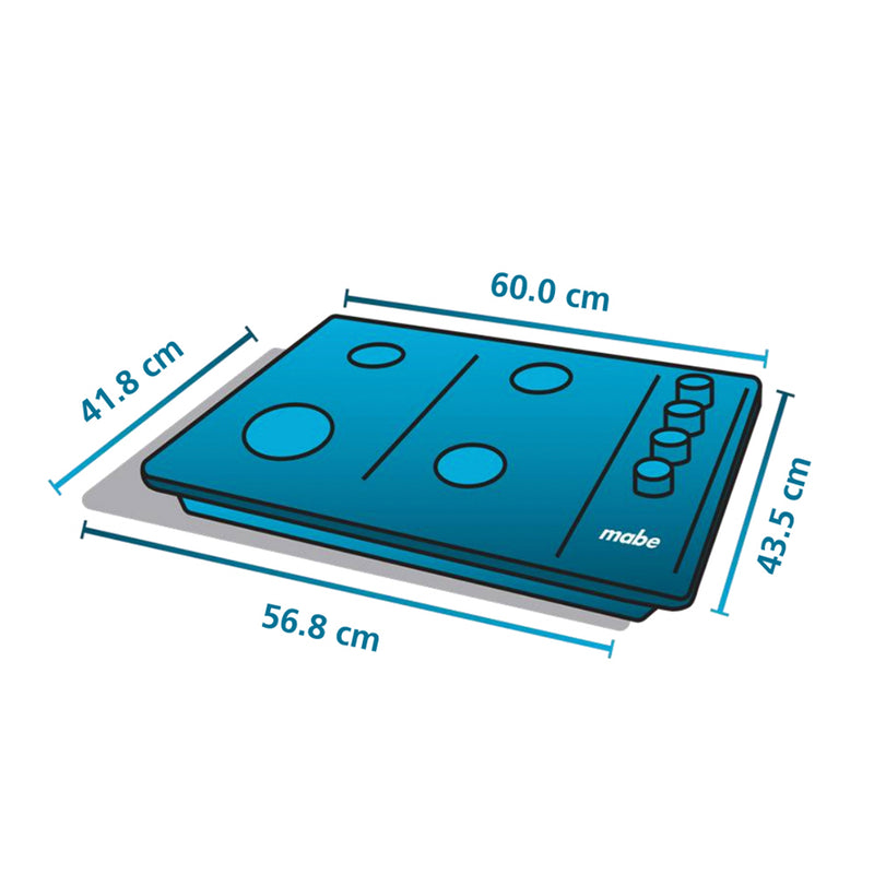 Cubierta de Empotrar a Gas Natural 60x44Cm 4 Puestos A 110V Inoxidable PM6044NA0