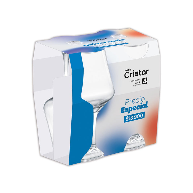 Copa Bolonia Agua 16oz 6 Canastillas x 4 Unidades 5478CL4ANIV25