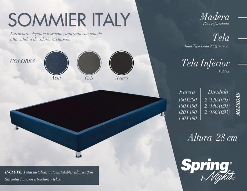 Sommier Italy + 4 Patas 160X190 Color Gris