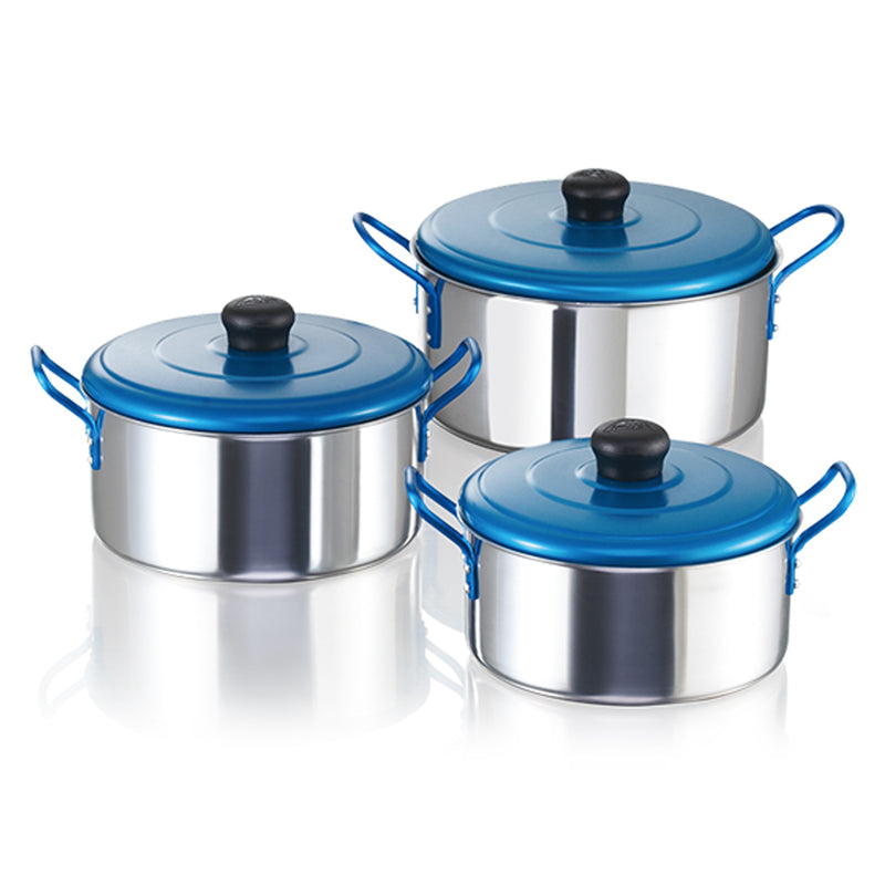 Juego de 3 Ollas Aluminio 18, 20 y 22 Cms Imusa Tapa Azul 56800
