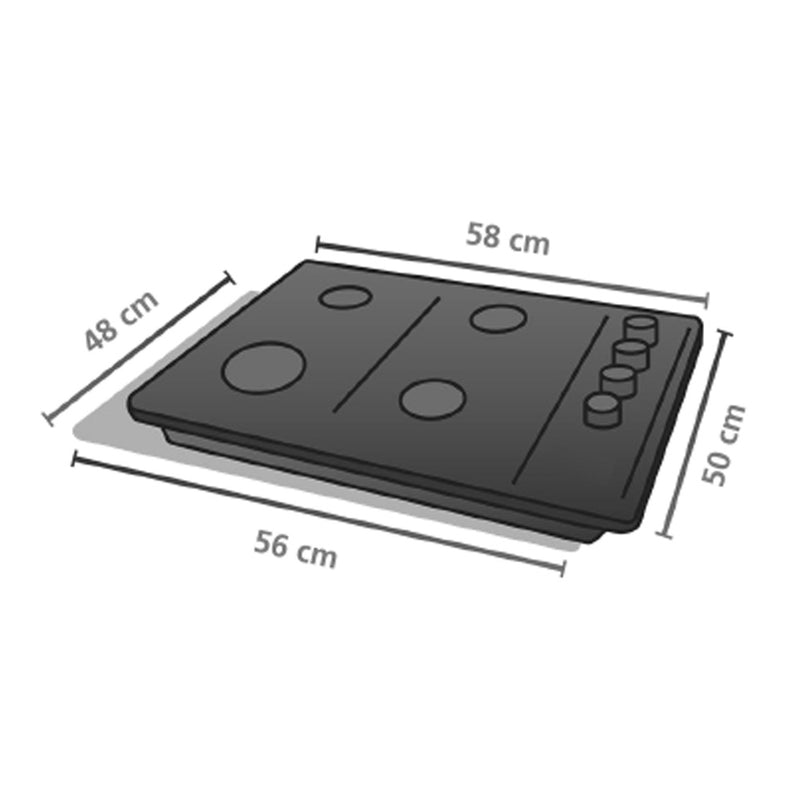 Cubierta de Empotre a Gas Natural 60x33Cm 4 Puestos Vidrio Negro  110V