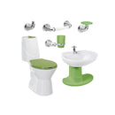 Combo Happy II Verde: sanitario, lavamanos con semipedestal, grifería y accesorios