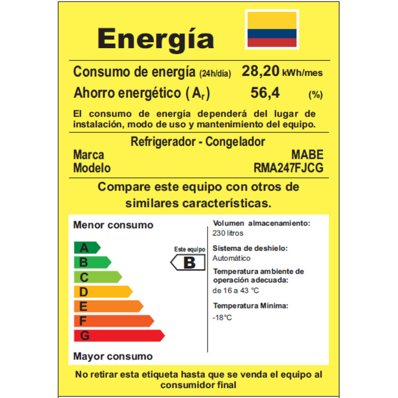 RMA247FJCG   Nevera No Frost Mabe de 247 Litros Color Grafito