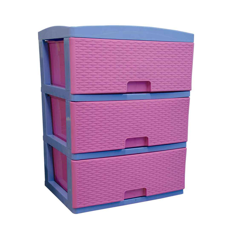 Practimueble Pequeño x 3 Cajones - Rattan - Azul - Fucsia