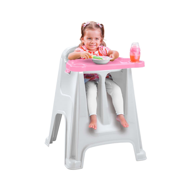 Silla Comedor Bebe color gris hielo rosado