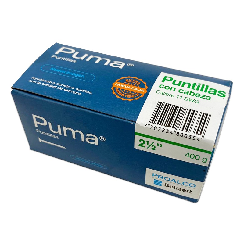 Puntilla con cabeza  PUMA 2 1/2" Caja X 50 Cajetillas de 400g -211340