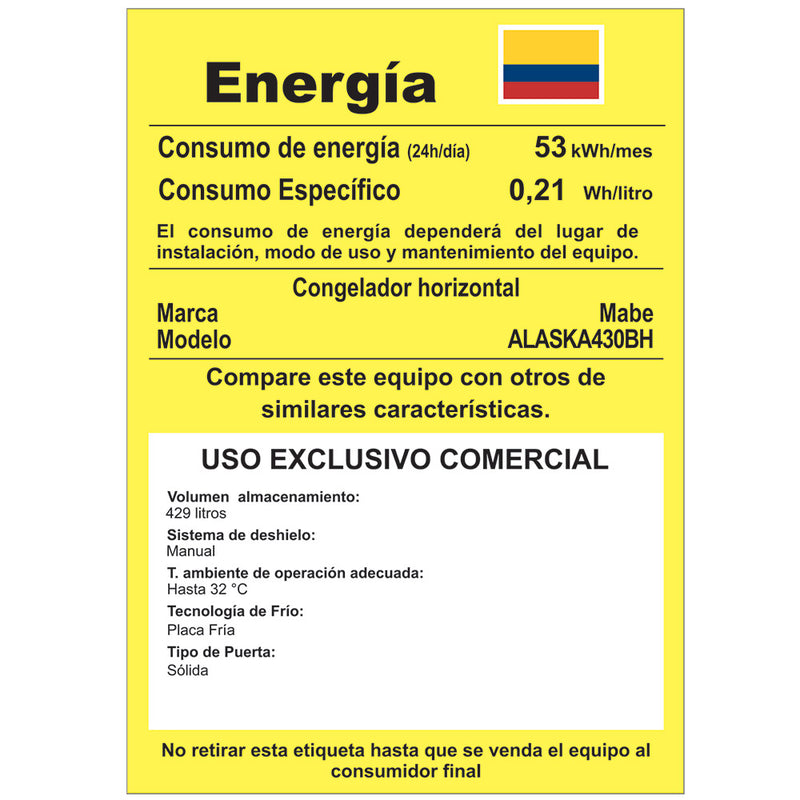 Congelador Horizontal de 430 Litros Mabe Blanco ALASKA430BH