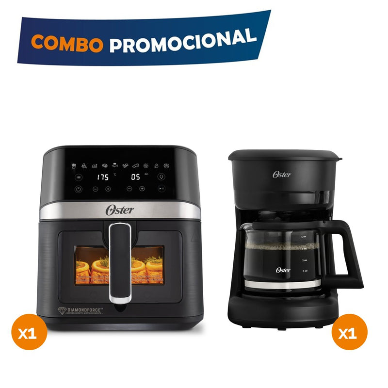 Combo Freidora Oster 6LT Digital Diamond Force+ Cafetera Oster 5 Tazas Negra COMBO6LT5TZ