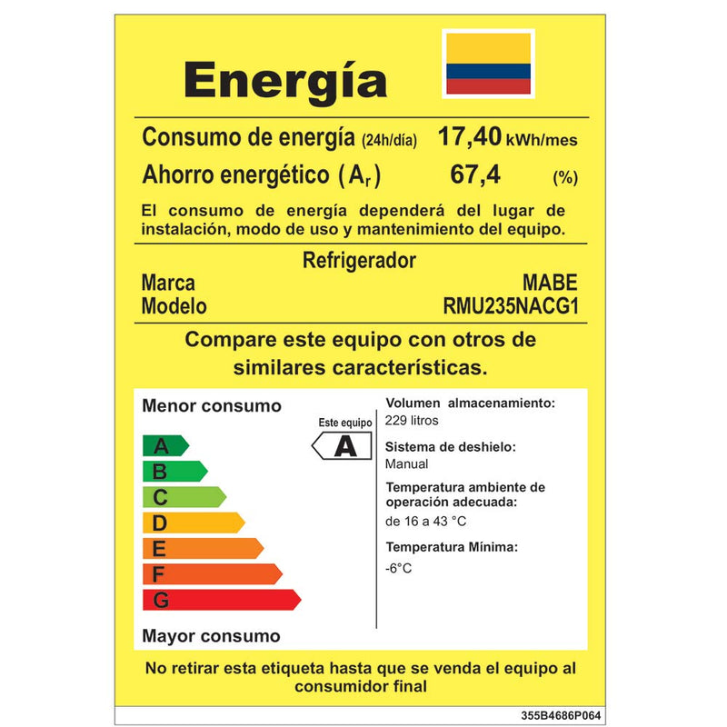 Nevera Frost Mabe 229Lt 1 Puerta Grafito