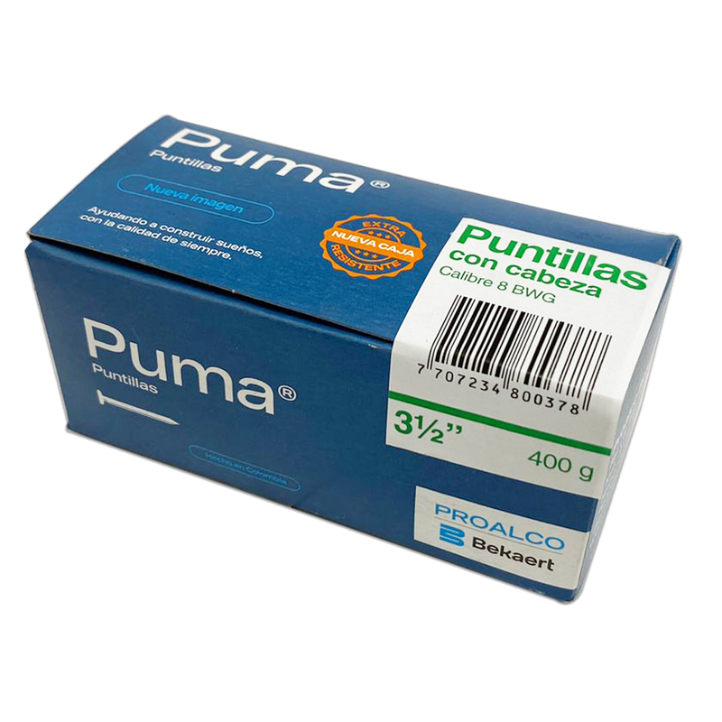 Puntilla con cabeza  PUMA 3 1/2" Caja X 50 Cajetillas de 400g