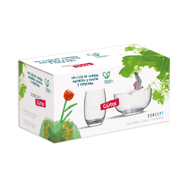 Set 4 Vasos para Bebidas + 2 Ensaladeras 9837ELCPT