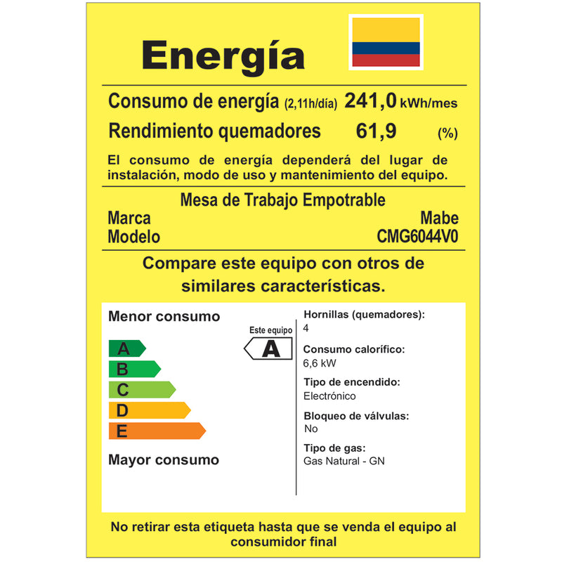 Cubierta de Empotrar 60 Centímetros Vidrio Templado Negra Mabe CMG6044V0