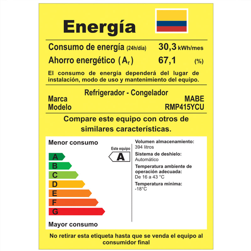 RMP415YCU   Nevera No Frost Mabe 415LT Inox