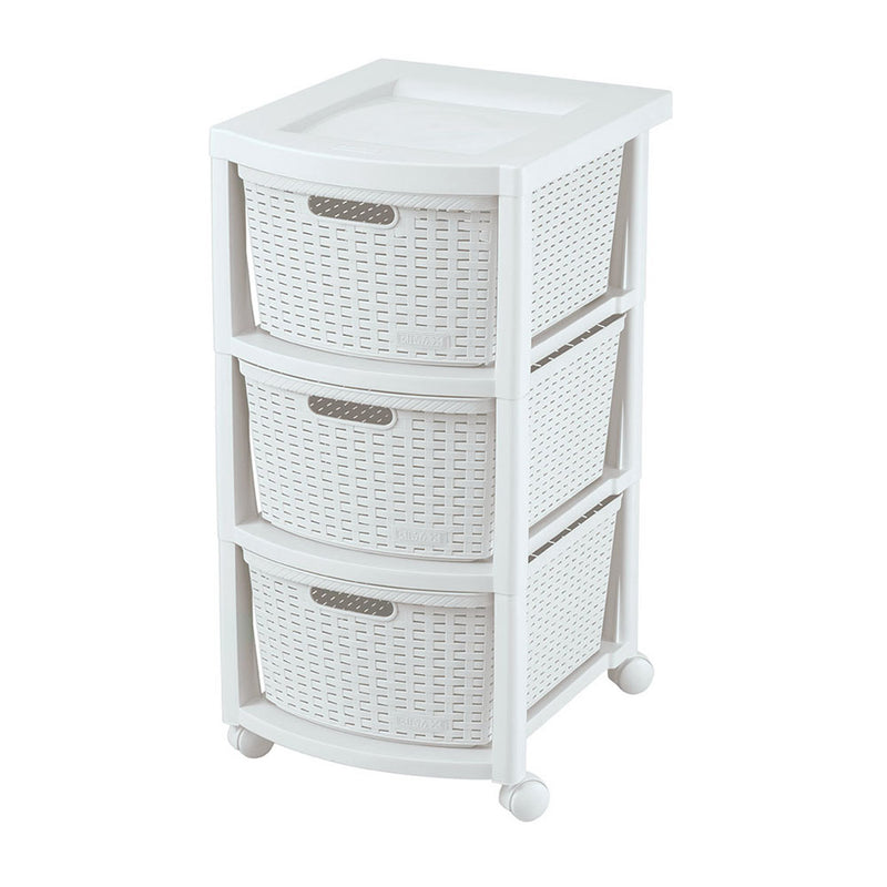 Cajonero Rattan 3 Gavetas Blanco Nieve 9834