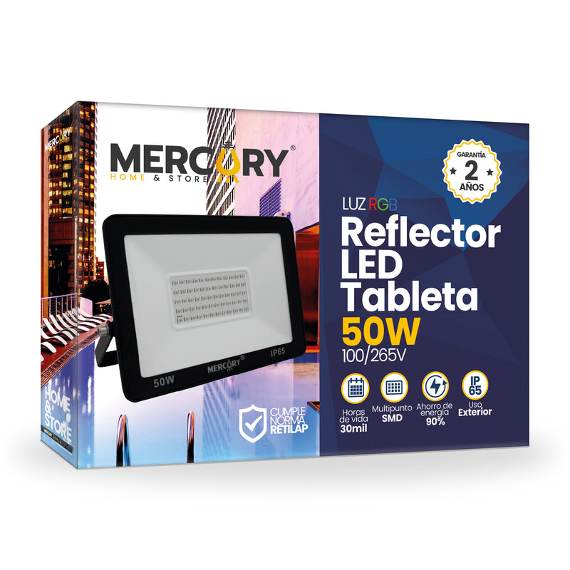 Reflector LED Tipo Tableta de 50 Watts RGB Con Control x 1 Unidad IRL10