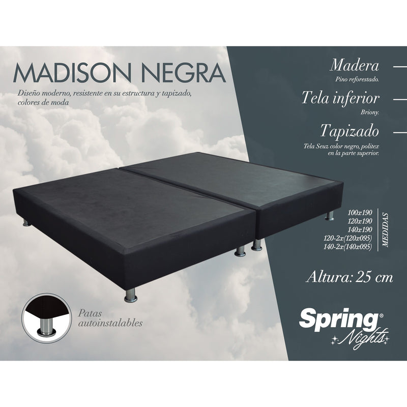 Combo Colchón Master de 140x190 + Base Cama Madison + Cabecero Negro + Protector + Almohadas