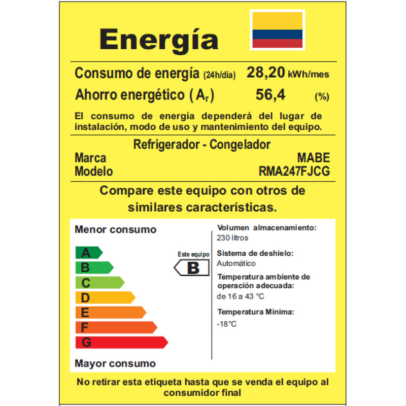 Nevera No Frost Mabe de 247 Litros Color Grafito