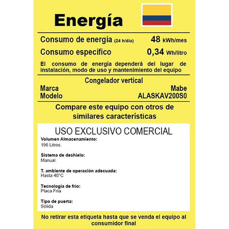 Congelador Vertical de 200 Litros Silver ALASKAV200S0