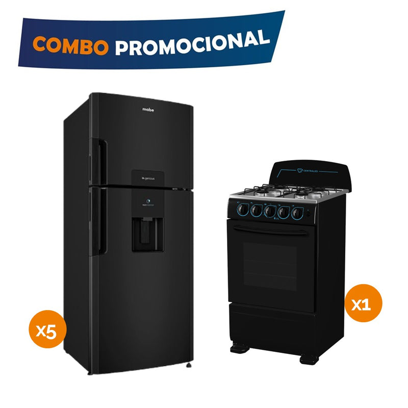 Combo 5 Neveras N-frost Mabe 415LT + Estufa Piso 4P 110V Negro  COMBO415ANXN