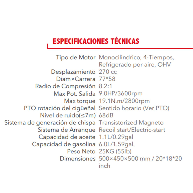 Motor Gasolina Cuatro Tiempos De 9.0 HP Eje Cuña TX177FA