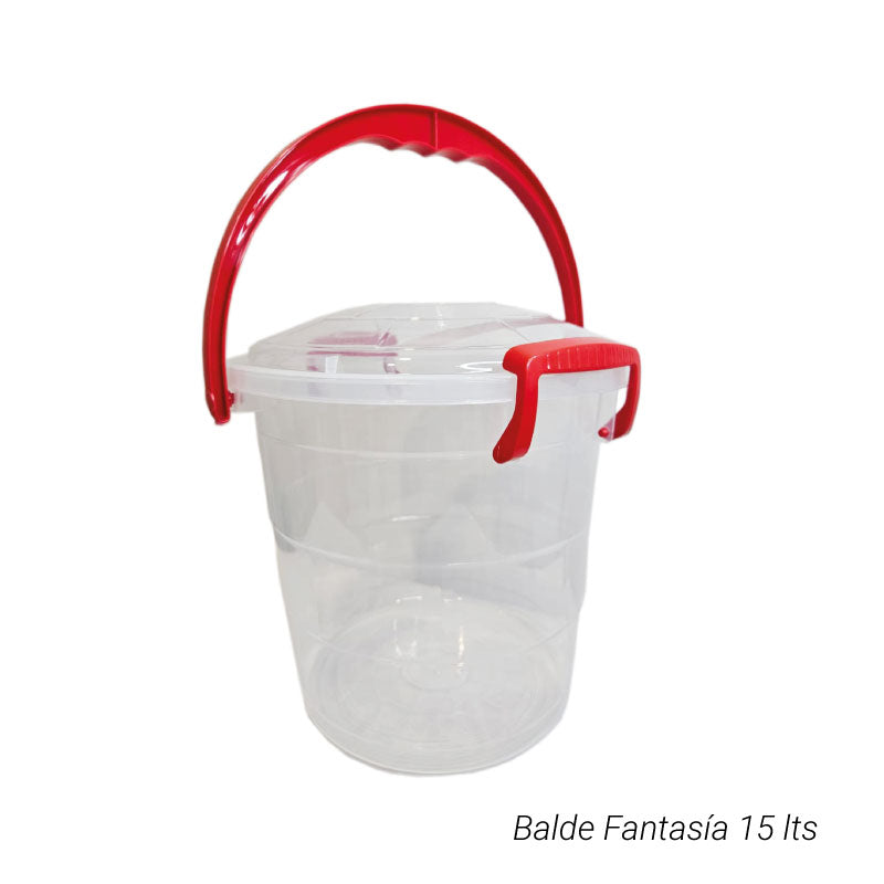 Balde Fantasia 15Lt Transparente Manija Roja 06545ROJO