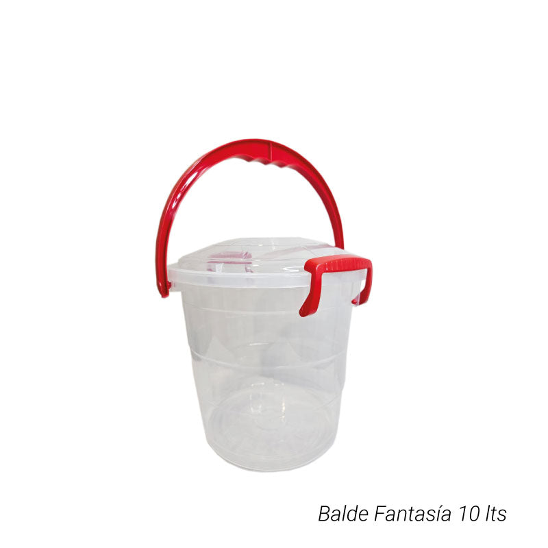 Balde Fantasia 10Lt Transparente Manija Roja