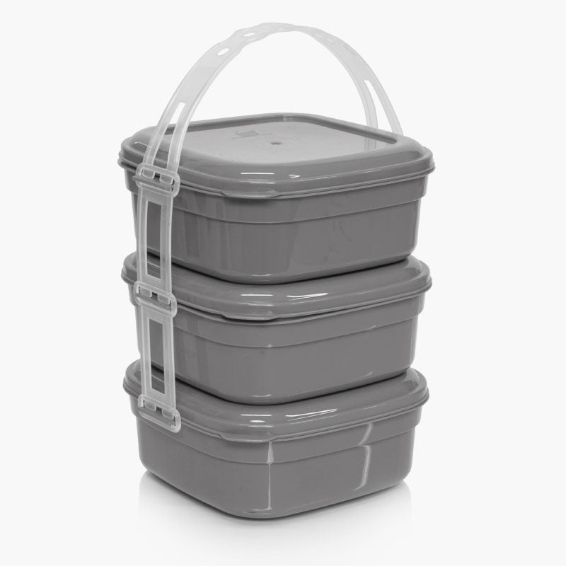 Portacomidas Cuadrado Set x 3 Unidades Gris Plata 03684GRISPLATA