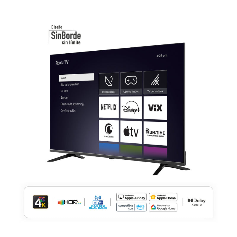 Televisor Led 55" 139.7cm Smart UHD Roku Negro