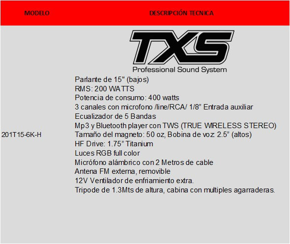 Cabina Activa 15 pulgadas + Trípode 6000 Watts. T15-6K-H