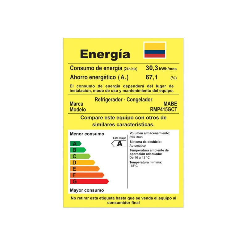 Nevera No Frost Mabe 415LT Platinum RMP415GCT