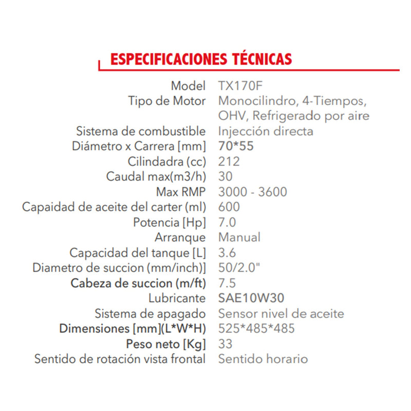 Motobomba Estercolera Tracker 2x2" 7HP TX20TE