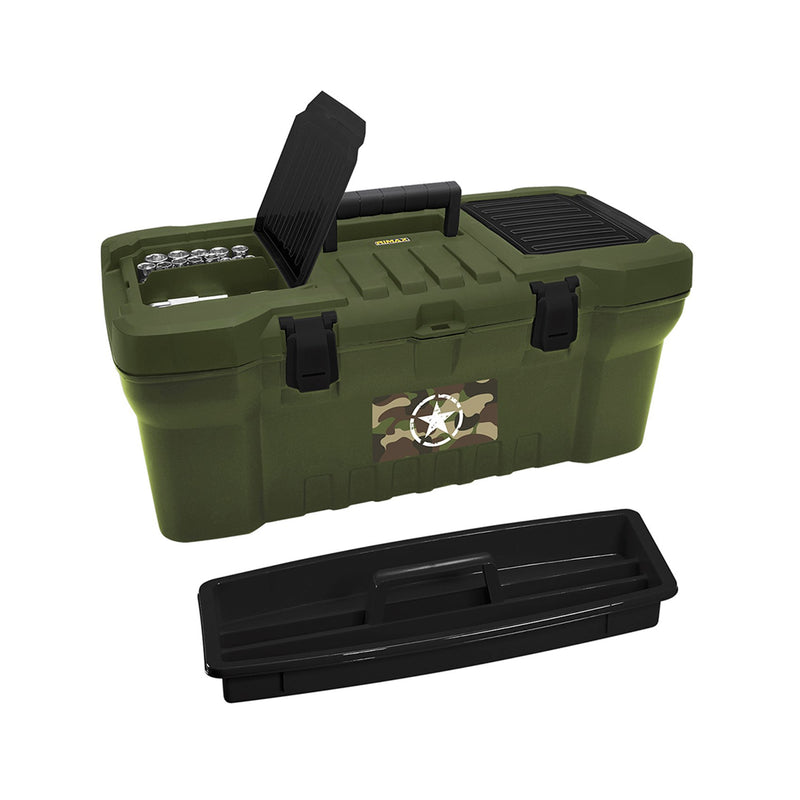 Caja Herramienta 2," Tapa Organizadora Plástica Verde Militar 12464
