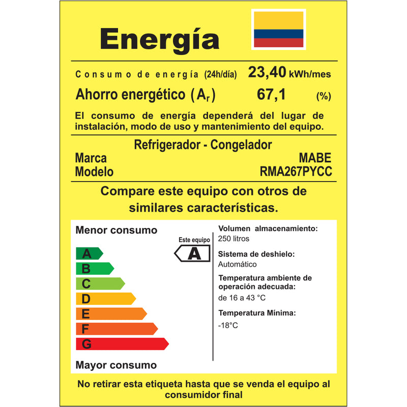 Nevera No Frost MABE de 267 Litros Black Steel RMA267PYCC