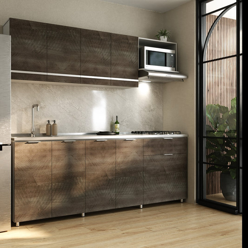 225474    Cocina Moscu 2.10mts Izquierdo 4 Puestos Carbono + Campana