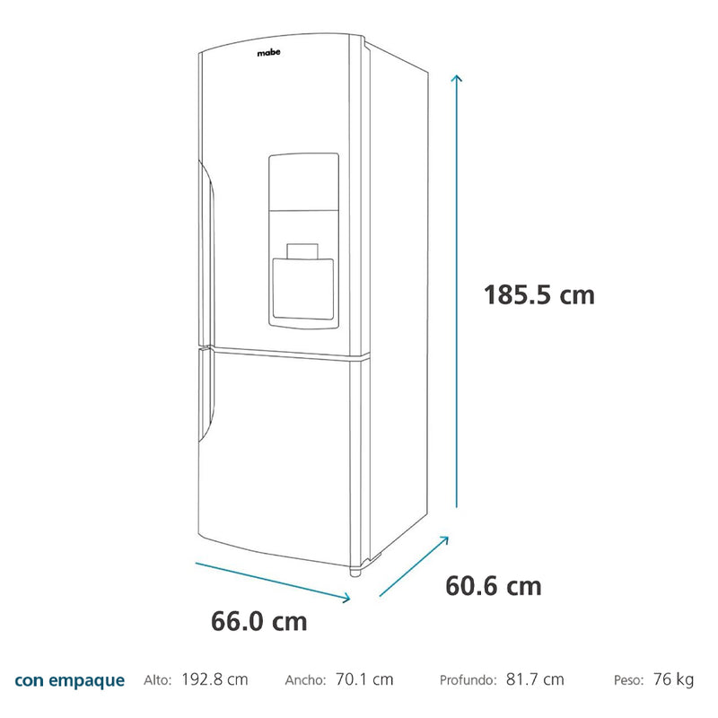 RMB400IBBRX0   Nevera Bottom Freezer 400 Lts. Brutos Inox Mabe.