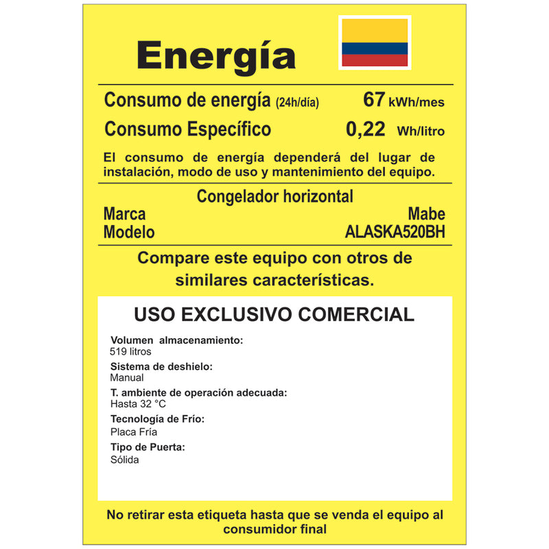 Congelador Horizontal 520 Litros  Blanco Mabe ALASKA520BH