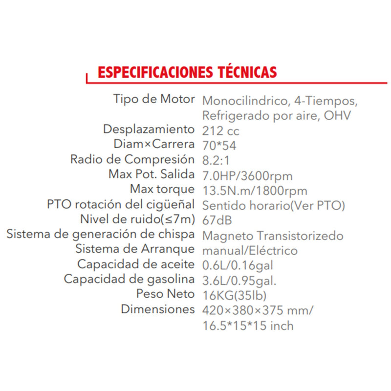 Motor a Gasolina 7HP Reductor 1800RPM TX170FA-C
