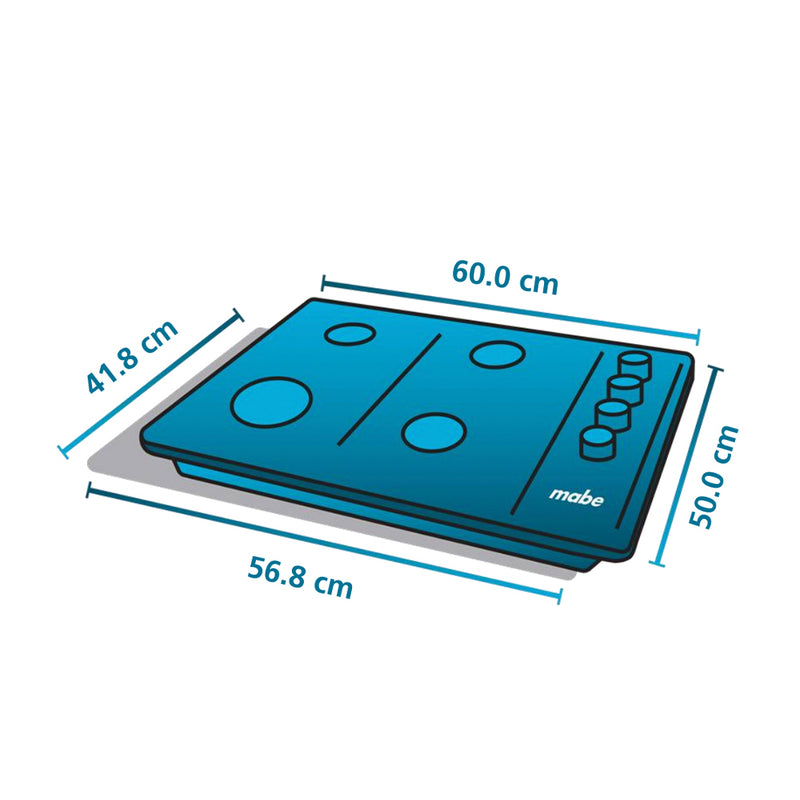 Cubierta de Empotrar a Gas Natural 60x50Cm 4 Puestos F 110V Inoxidable