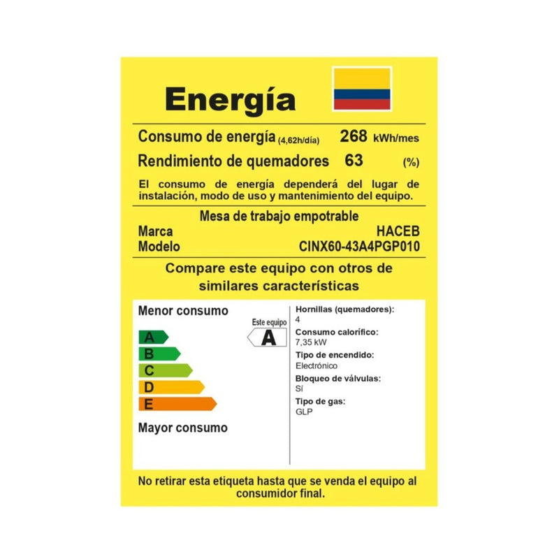 Cubierta de Empotrar 60x43cm 4 Puestos Gas Propano Aluminio 9003283