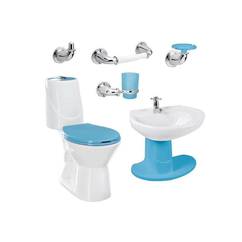 Combo Happy II Azul Marino: sanitario, lavamanos con semipedestal, grifería y accesorios