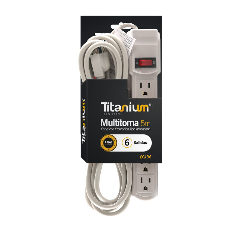 Multitoma de 6 Salidas con Cable de 5M Tipo Americana x 1 Unidad ECA36