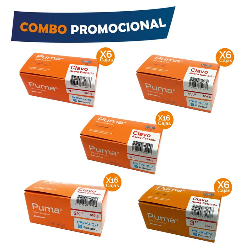 Combo Clavo Acero Estriado 1" - 11/2" - 2" - 21/2" - 3" 500g x 25Kg -742128